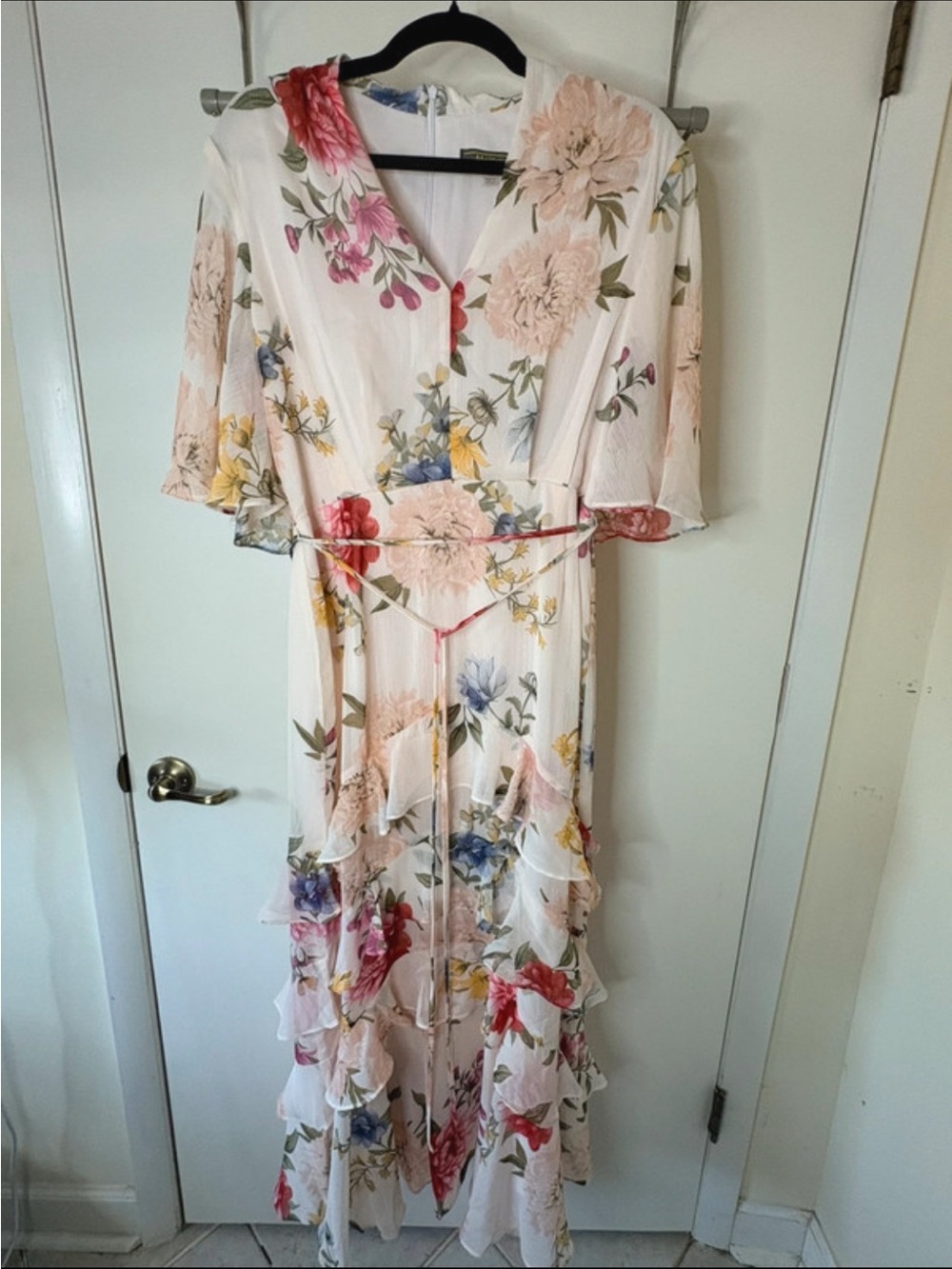 Floral Tiered Midi Dress in Blush Pink